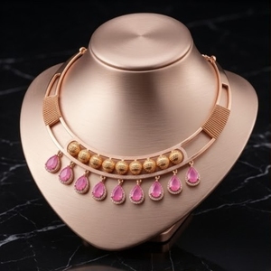 925 <b>Silver</b> Italian Rose Gold Pink Stone <b>Choker</b> Necklace Set Designer Fashion Jewelry for Women and Girls - Product Image 1