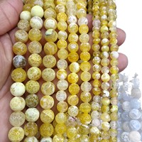Perles rondes en agate de feu polie effet fleur de glace bicolore, perles en pierre à trou droit pour la fabrication de colliers faits main et fournitures de bricolage