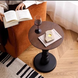 Retro Pull Out <b>Side</b> <b>Table</b> Solid Wood Round Nightstand <b>Storage</b> Living Room Sofa Accent <b>Table</b> - Product Image 5
