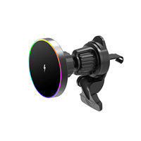 Support de charge sans fil magnétique pour grille d'aération de voiture avec lampe RGB réglable pour iPhone 18 17 16 Pro Max, chargeur de voiture sans fil 15W