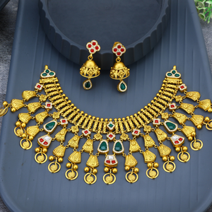 Collar llamativo de oro de 22k con piedras de circonita, joyería étnica para boda para mujer, diseño de cadena con cuentas. - Product Image 1