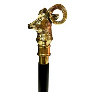 Enlarge <b>Polished</b> Vintage Solid Brass Goat Head Handle Designer Style Wooden Outdoor Walking Stick Antique - Product Image 3