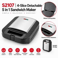 LEWE 1400W Grille-sandwich 4 tranches en acier inoxydable avec plaques antiadhésives pour gaufres et beignets, appareil ménager