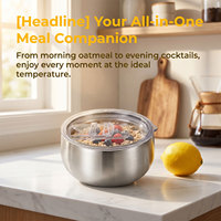 Bol rond en acier inoxydable 304 de qualité alimentaire 500 ml, style coréen avec couvercle, réutilisable