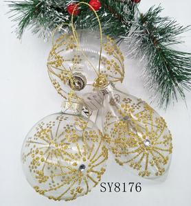 SY Brand Christmas Tree Ornament 80mm <b>Red</b> Transparent Hand-painted Double Tip Onion Glass Ball Craft <b>Glitter</b> Snowflake Pattern - Product Image 6