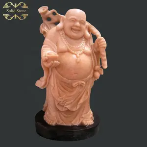 Прямая цена с завода, резные вручную красные мраморные статуи со смехом Будды