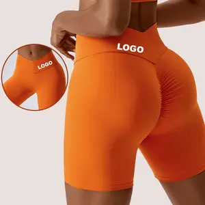 Conjunto Feminino Com Short Gym Sports Exercise Orange Training Naked Feeling Custom Women'S V Back Shorts