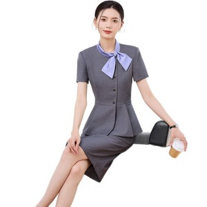 Women's Short Sleeve Suit Set Summer Lightweight Office Lady Formal Wear Skirt Style Breathable Work Uniform - Product Image 5