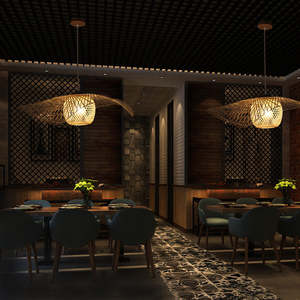 Lustre en osier fait à la main Art cuisine Vintage Led bambou tissé rotin suspension pour Restaurant - Product Image 5