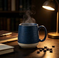Ensemble de tasses à café en céramique moderne empilables de 15 oz, à effet moucheté, avec glaçure réactive bicolore et nervurées, compatibles lave-vaisselle, pour la maison et la cuisine