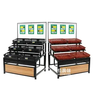 Rau và trái cây hiển thị kệ cửa hàng thiết kế hiển thị đứng màu xanh lá cây Rau Trái Cây giá kệ siêu thị Rau kệ - Product Image 1