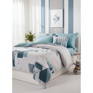 Juego de Funda Nórdica de Satén Geométrico Nesto Petrol, de Lujo, de Algodón, Modelo Box, Tamaño Doble para Cama King y Twin, Juego de Ropa de Cama Tejida de 4 Piezas - Product Image 3