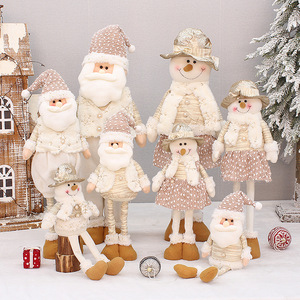 Santa Claus And Snowman Doll <b>Figure</b> 80cm Gold Fabric Retractable Indoor <b>Christmas</b> Decoration - Product Image 1