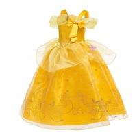 Robes de princesse classiques de luxe pour petites filles, tenues d'Halloween et de Noël avec des couches jaunes et des accessoires HCBL-005
