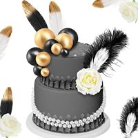 30-teiliges Schwarz-Gold-Weiß Tortendeko-Set mit Federn, Perlen, Kugeln und Rosen für Geburtstag und Hochzeit