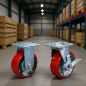 Ruedas de Poliuretano de 4 Pulgadas con Freno Lateral, Rodamientos de Bolas, para Uso Industrial, Capacidad de 1000 LBS, Placa de 9595 mm - Product Image 2