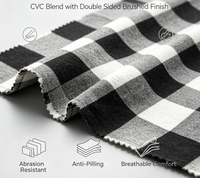 Tissu en flanelle CVC à carreaux noir et blanc, teint en fil, 60% coton 40% polyester, brossé double face, 142 GSM, largeur 63/64 pouces