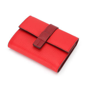 Cartera corta para mujer, billeteras triples de cuero de vaca auténtico, monedero con cremallera, tarjetero pequeño femenino de Color contrastante a la moda - Product Image 6