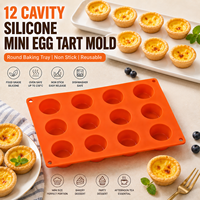 Moule à tartelettes en silicone alimentaire à 12 cavités, plaque de cuisson réutilisable antiadhésive, compatible lave-vaisselle et four, ustensile de cuisson pour pâtisserie et desserts