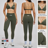Set Yoga Lengan Panjang Wanita, Bra Olahraga, Legging Pinggang Tinggi, Pakaian Aktif untuk Olahraga