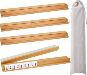Set di 4 Porta Tessere in Legno Rustico Inciso per Mahjong con Spintori Magnetici, Realizzato a Mano in Legno Massello - Product Image 1