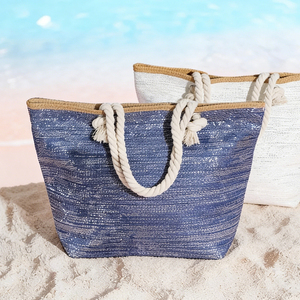 Sac fourre-tout scintillant prêt pour la plage, grande capacité, poignée en corde, sac de voyage imperméable - Product Image 1
