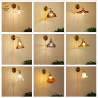 Lampes murales rétro en fil de fer, style nordique, pour chambre, salle à manger, café, lampe en verre avec interrupteur intégré, très tendance