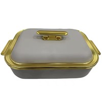 Nouveauté : Contenant alimentaire isotherme rectangulaire de 4 litres, casserole isolée avec bordure plaquée or de luxe pour les fêtes