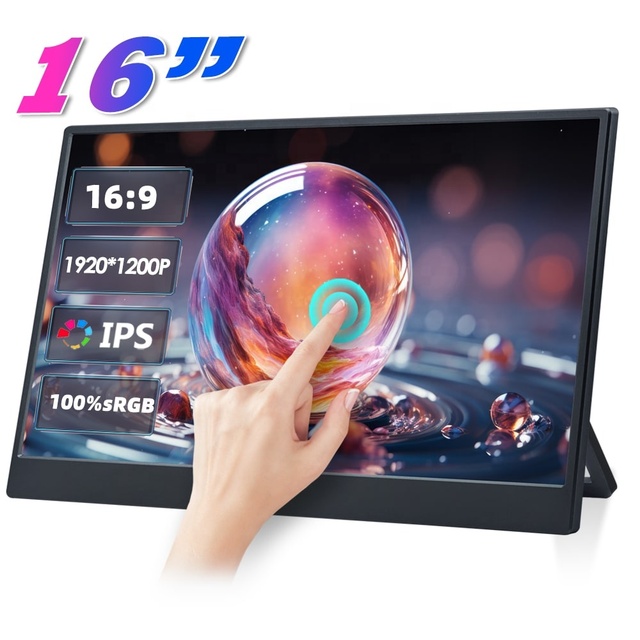 Touch Portable Monitor 16 Inch with 100%sGRB, USB C Gaming Monitor with Desktop Stand for Computer Phone Extend Screen