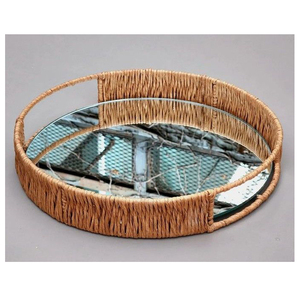 Grand plateau de service en corde de rotin et jute tissé à la main, décor durable et élégant pour l'herbe de mer rustique et côtière moderne - Product Image 1