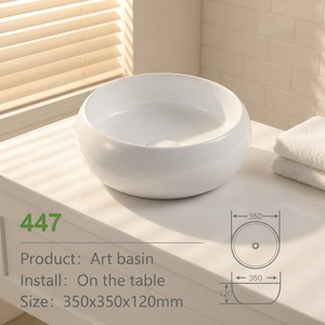 Lavabo de Cerámica Moderno para Hotel, Redondo, de Pared Gruesa, <span class=keywords><strong>Superficie</strong></span> Lisa y Brillante, Resistente a las Manchas Amarillas, Lavabo de Encimera - Product Image 1