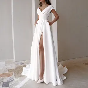 Nouvelle arrivée 2024 femmes blanc Sexy col en v robes de soirée femmes queue robe de soirée longue Maxi robe de soirée
