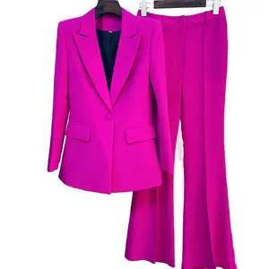 מעצב החדש נגד קמטים פוליאסטר נשים שמלות חליפת סט נשים של בלייזר מכנסיים חליפת יחיד כפתור באיכות גבוהה