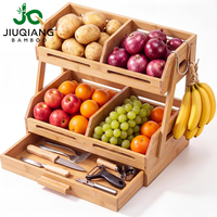 Panier à fruits et légumes en bois JQ, bacs de rangement en bambou avec tiroir pour comptoir de cuisine, organisateur de garde-manger