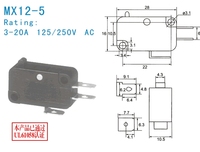 Interruptor de botón táctil silencioso MX12-5 16A 250VAC de 3 pines, venta directa de fábrica, plástico, con circuito SPDT para PCB