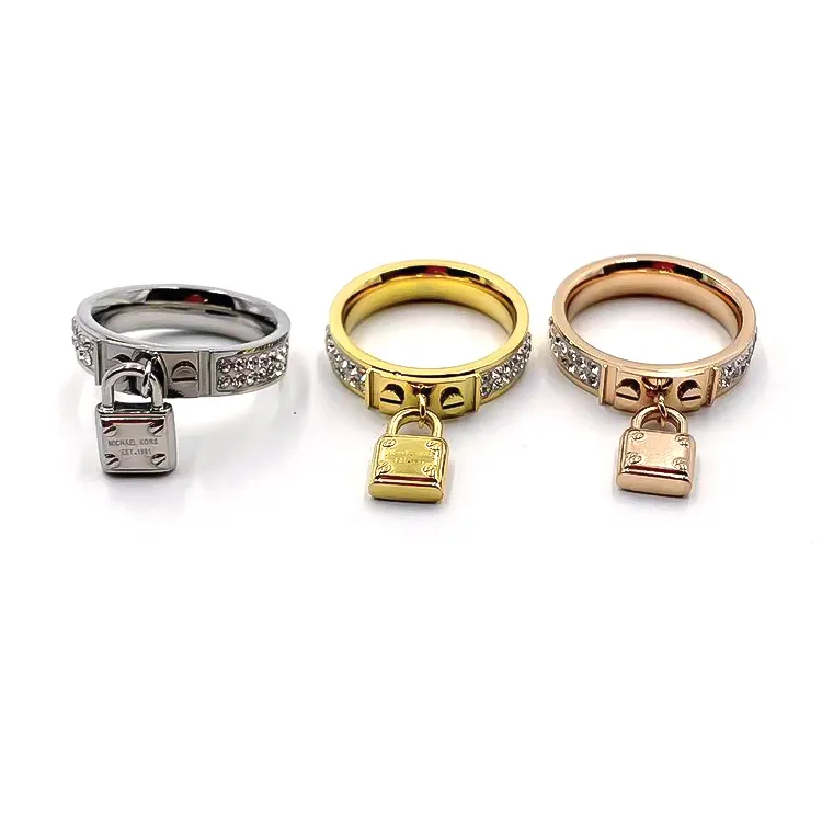 2023 Ins Celebrity Identical Style Trendy Design Zircon Lock Pendant Ring Stainless Steel Ring Jewellery