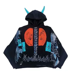 High Quality New Arrival OEM Wholesale Heavyweight Hoodie 100 Cotton Oversized Printing Horns Men Hoodies
