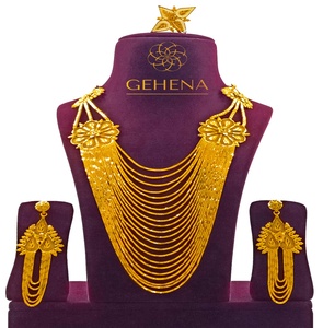 Conjunto De collar largo chapado en oro De 24K, pendientes, bisutería De lujo, placa o conjunto africano para mujer, joyería Indienne, 5 gramos - Product Image 1