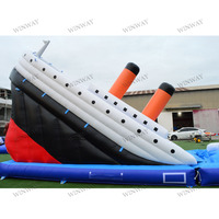 Toboggan aquatique gonflable géant pour bateau de croisière, toboggan gonflable commercial avec piscine, toboggan de fête pour enfants, toboggan à double voie à vendre