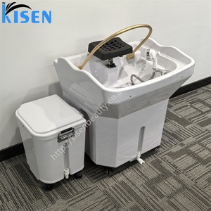 Bac à shampoing portable sans tuyauterie Kisen, lavabo pour salon de coiffure avec réservoir d'eau de 60L + réservoir d'eaux usées de 18L - Product Image 2