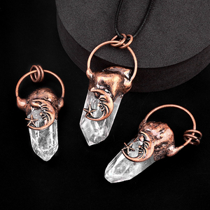 Cổ Điển Rõ Ràng Mặt Dây Chuyền Thạch Anh Mặt Trăng Hình Dạng Ban Đầu Brass Top Nhẫn Kim Loại Trang Sức Vòng Cổ Cho Quà Tặng Đám Cưới Phụ Nữ Cô Dâu - Product Image 2