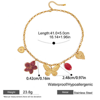 Ensemble de colliers populaires européens et américains en acier inoxydable plaqué PVD or 18 carats, à la mode, papillon, fleur, résine, couleur goutte-pâte
