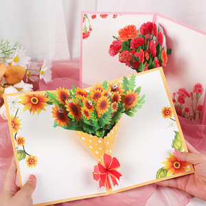 Carte de vœux pliée pour la Journée des enseignants, en carton, avec bouquet coloré tridimensionnel, carte de vœux pop-up - Product Image 2