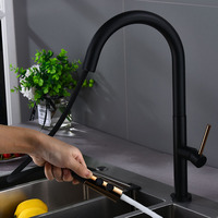 Robinet de cuisine noir à poser, mitigeur eau chaude et froide, poignée en cuivre