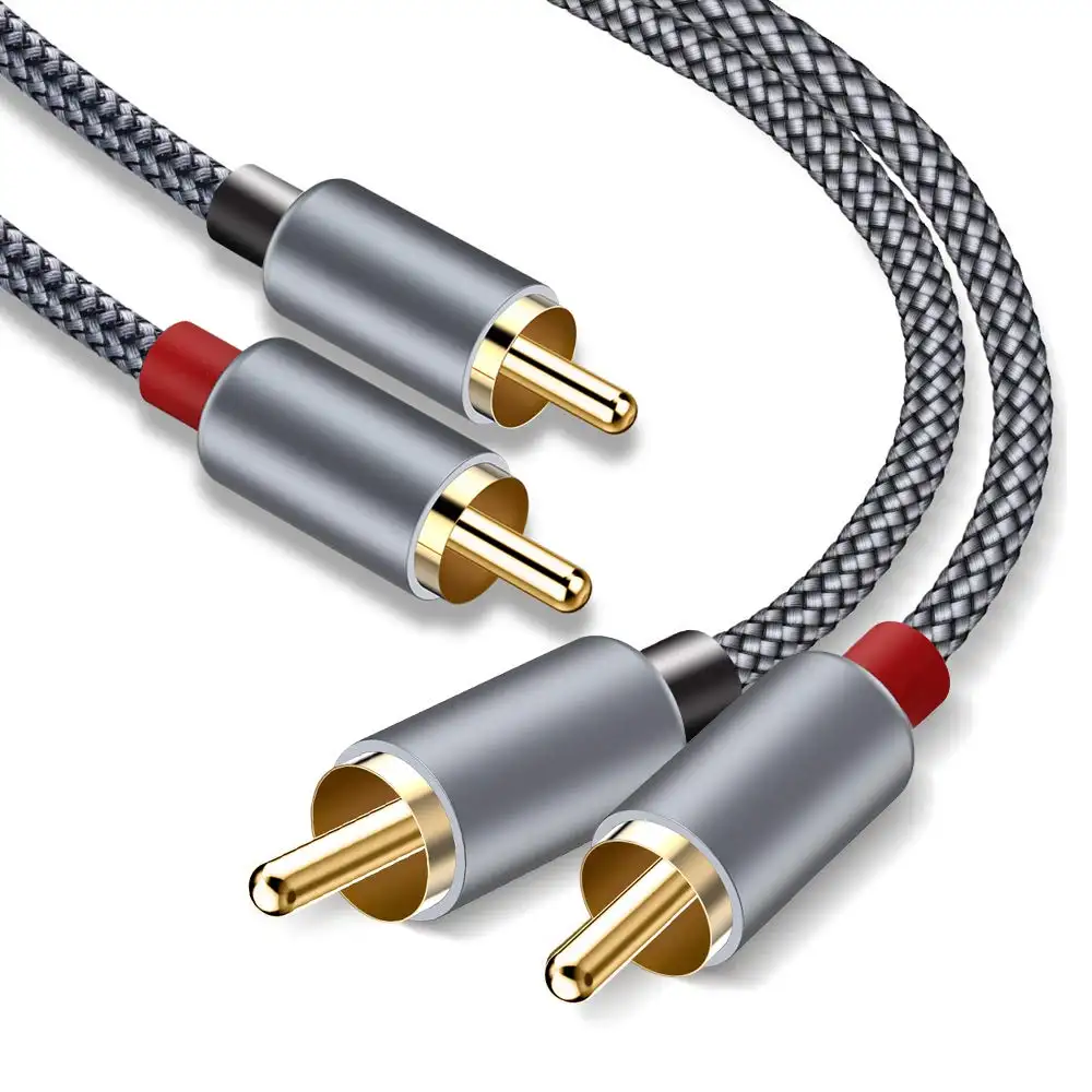 Precio de fábrica, enchufe RCA macho-macho de 3,5mm a enchufe RCA, cable de audio RCA, carcasa metálica, cable auxiliar, audio para reproductor de DVD