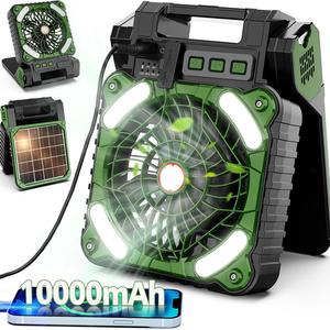 Linterna LED portátil para acampar con energía Solar de 10000mAh con ventilador, 4 velocidades, viento potente, recargable, con batería, 90 plegables - Product Image 1
