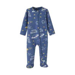 Katun Organik Dicetak Bayi Zip Up Piyama Tidur Onesie Longgar Fit Footie Katun