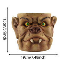 Ensemble de pots de fleurs en résine visage de monstre d'Halloween, pot de fleurs tête de goblin d'horreur, vase décoratif de table, ornement de plante pour bureau à domicile, cadeau