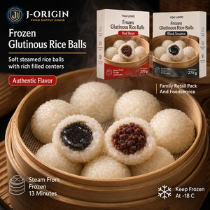 Pains de riz glutineux surgelés cuits à la vapeur, fourrés aux haricots rouges et au sésame noir, emballage en boîte de 6 pièces, dessert chinois, vente en gros - Product Image 1