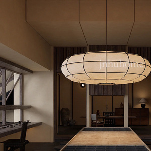 Lustre en soie de style japonais, rond, source de lumière LED E27, blanc, pour salon de thé, restaurant, hôtel, salon - Product Image 3